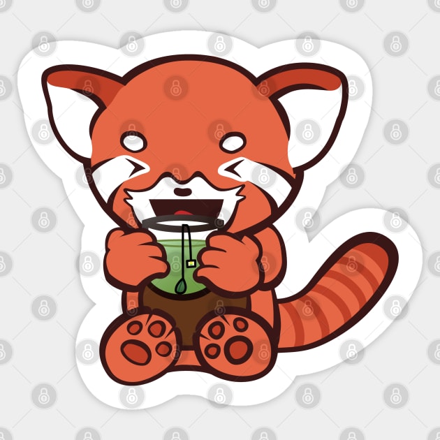 Red Panda Loves Green Tea Sticker by SubtleSplit